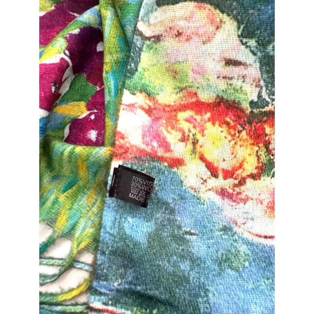 Scarf wool Viscose blend Monet painting reversible water lily art to wear women
